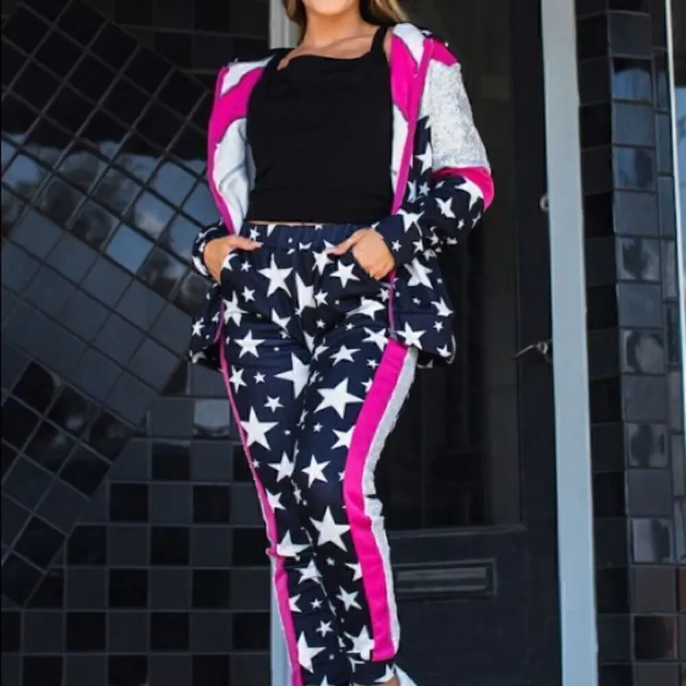 L & B Stars and Sequin Stripes Jogger Set - Picture 2 of 3